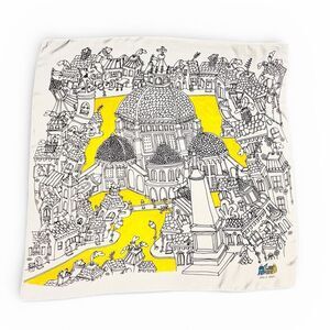 Twill Silk Scarf Signed John J. Veteri Florence Cityscape Art Illustration Italy